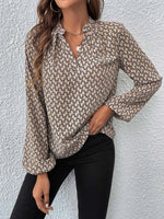Printed Notched Balloon Sleeve Blouse
