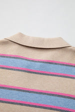 Striped Color Block Johnny Collar Sweater
