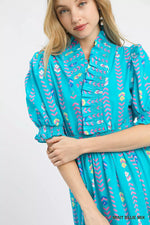 Umgee Vibrant Ruffle Smocked Midi Dress