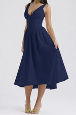Ruched V-Neck Sleeveless Dress with Pockets