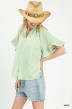 Umgee Textured Ruffle Sleeve Blouse