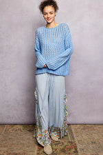POL Openwork Round Neck Knit Top with Shiny Detail