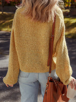 Lantern Sleeve Scallop V Neck Buttoned Front Cardigan