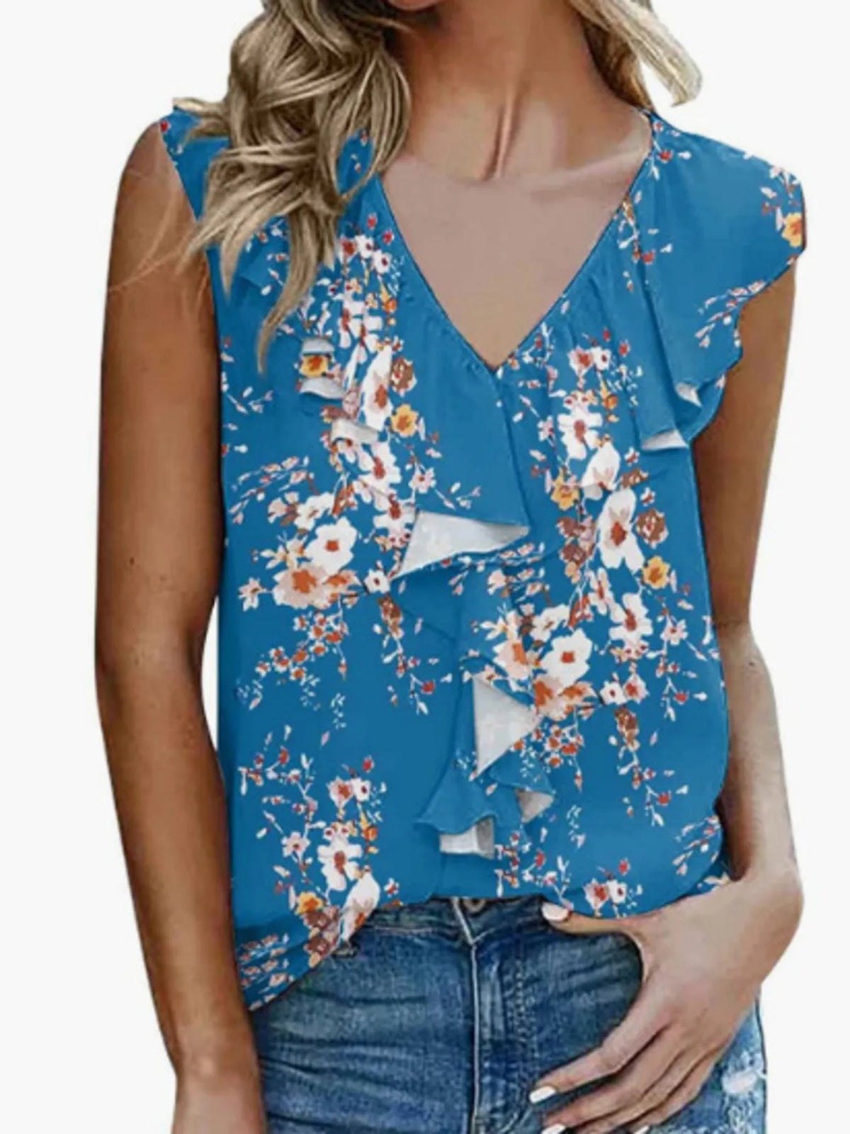 Printed V-Neck Tank