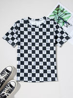 Western Checkerboard Print Side Split T Shirt