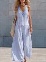 Striped V-Neck Tank and Wide-Leg Pants Set