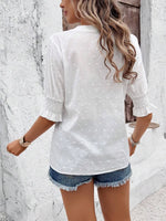 Eyelet Notched Flounce Sleeve Blouse