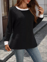 Ribbed Round Neck Raglan Sleeve Knit Top