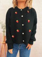 Strawberry Button Up Long Sleeve Cardigan