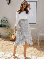 Printed Ruffled Midi Skirt