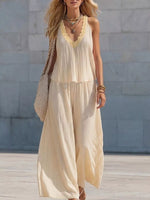 Striped V-Neck Tank and Wide-Leg Pants Set