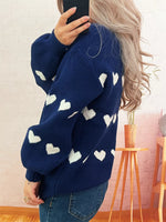 Heart Pattern Dropped Shoulder Sweater