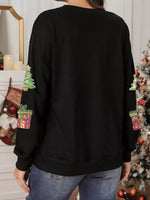Sequin Christmas Trees Gifts Patched Drop Shoulder Sweatshirt