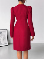 Pearl Trim V-Neck Long Sleeve Bodycon Dress