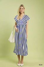 Umgee Striped Button-Front Midi Dress