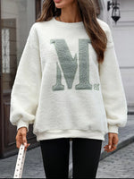 Letter Round Neck Fleece Sweatshirt