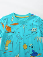 Children's Cartoon Print Crew Neck Short Sleeve Tee