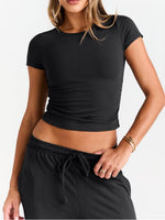 Round Neck Short Sleeve Tee and Pants Set