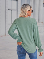 V-Neck Eyelet Flounce Sleeve Blouse
