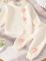 Children's Flower Textured Top and Pants Set