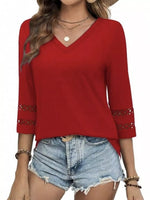 Full Size V-Neck 3/4 Sleeve T-Shirt Plus Size