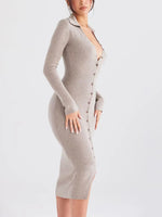 Button Front Long Sleeve Sweater Dress