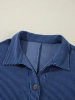 Oversized Twist Ribbed Collared Henley Top with Roll Up Sleeve