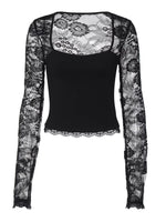 Sheer Lace Sleeve Square Neck T-Shirt