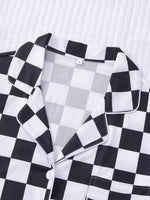 Checkered Print Button Up Top and Shorts Lounge Set