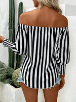 Striped Off-Shoulder Long Sleeve Blouse