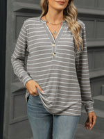 Striped Henley T-Shirt with Button Detail