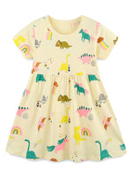 Children's Cartoon Dinosaur Print Casual Dress