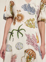 Printed Round Neck Puff Sleeve Dress