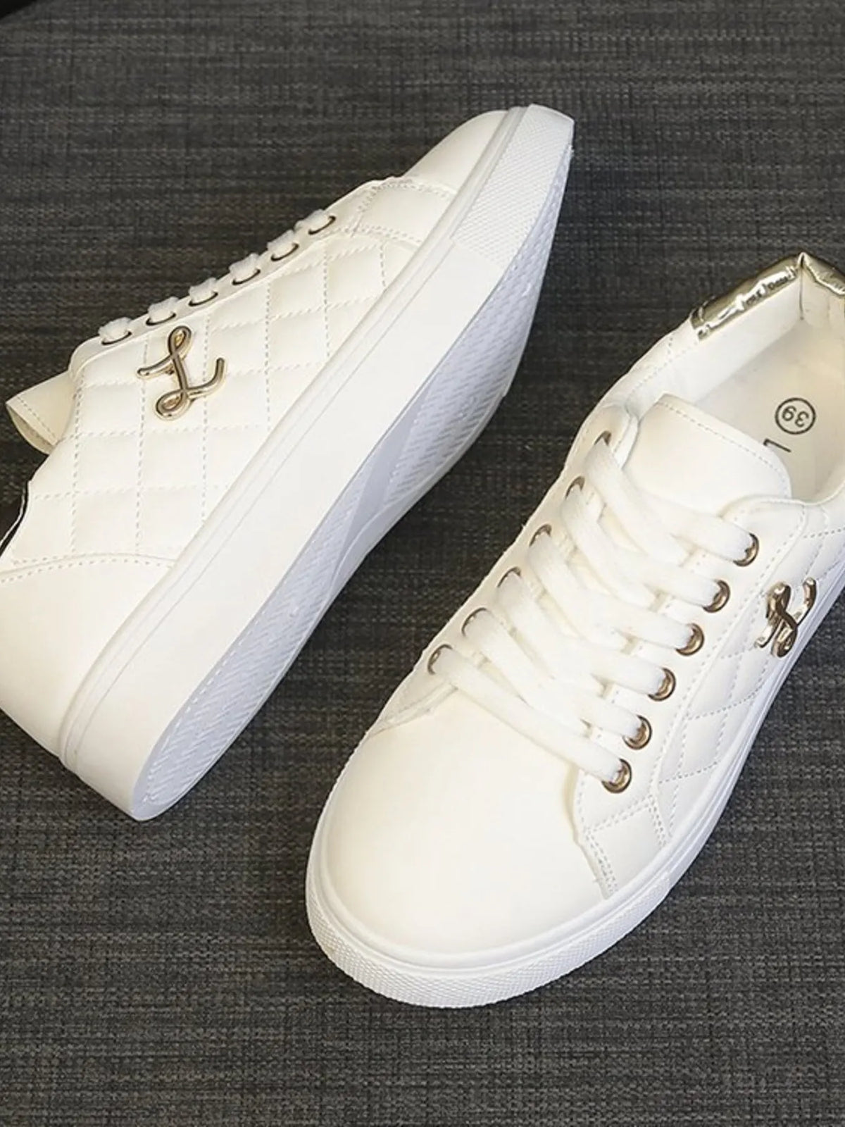 Quilted Platform Sneakers with Metallic Gold Accents