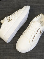 Quilted Platform Sneakers with Metallic Gold Accents