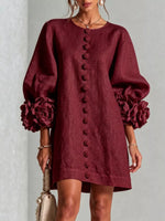 3D Floral 3/4 Sleeve Mini Dress