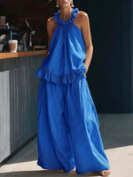Full Size Ruffled Halter Neck Top and Wide-Leg Pants Set Plus Size