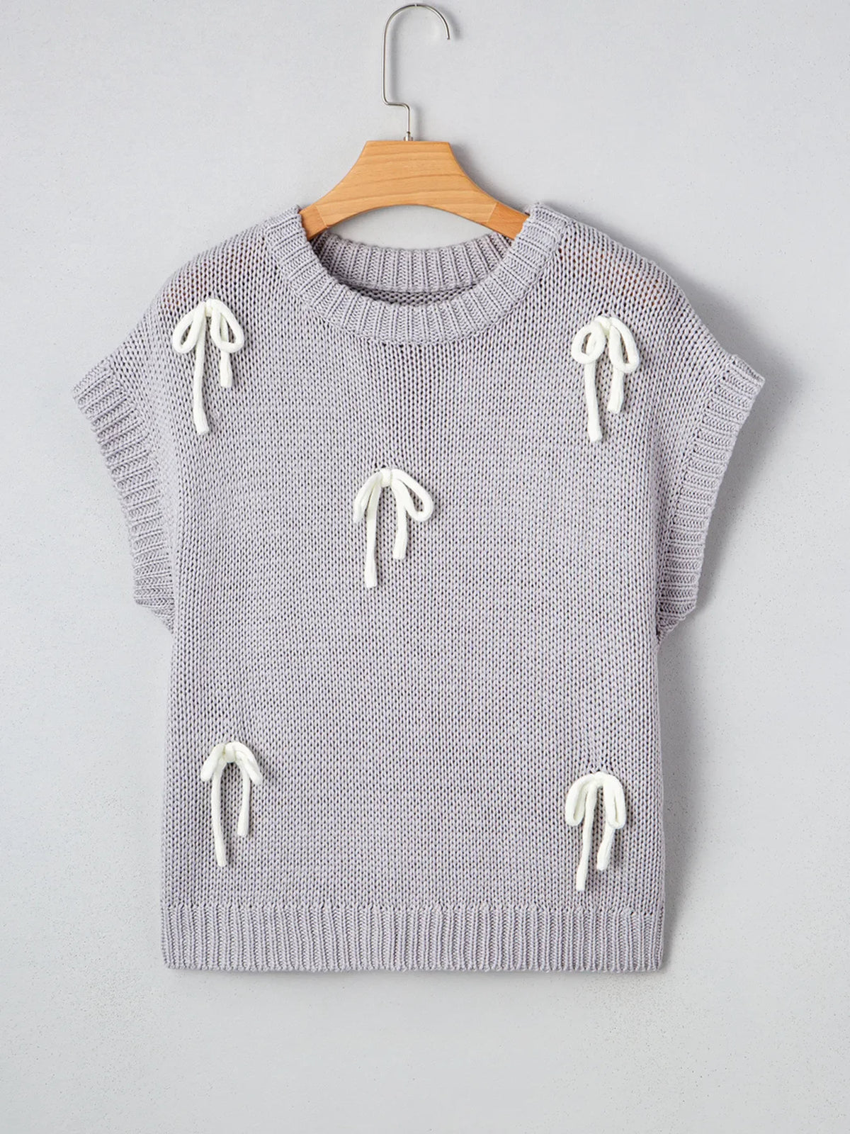 Bow Round Neck Short Sleeve Sweater