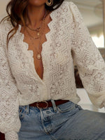 Lace Button Up Long Sleeve Top