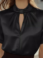 Satin Keyhole Short Sleeve Blouse