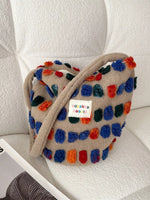 Colorful Pom-Pom Plush Crossbody Bag