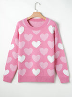 Pearled Heart Print Valentines Crew Neck Sweater
