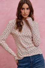 SO ME Ditsy Heart All Over Slub Rib Knit Valentine Top