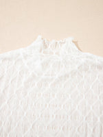Sheer Mesh Patterned Lettuce Trim Slim Long Sleeve Top
