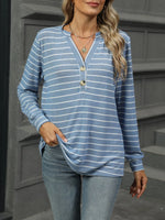 Striped Henley T-Shirt with Button Detail