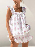 Ruffled Striped Tank and Shorts Set