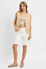 RISEN Full Size V Neck Button Down Vest Plus Size