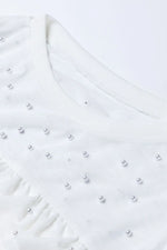 Pearl Decor Mesh Patchwork Ribbed Long Sleeve Top