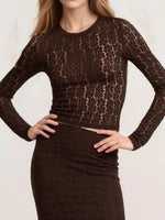 Lace Round Neck Long Sleeve Blouse