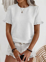 Textured Ruffle Sleeve Round Neck T-Shirt